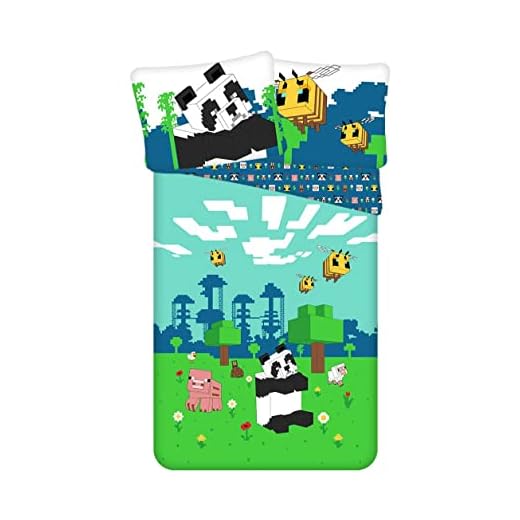 Minecraft Explore Overworld - Juego de ropa de cama (140 x 200 cm y 70 x 90 cm, 100% algodón)
