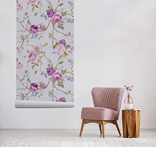 Papier peint violet roses fleurs texture pour masquer les défauts des murs - 5