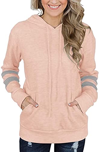 Nekosi Damen Kapuzenpullover Streifen Hoodie Frauen Langarm Gestreiftes Sweatshirt mit Tasche Rosa XL Cover