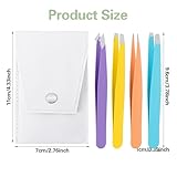 Ymapinc 4-Pack Mini Eyebrow Tweezers for Women Facial Hair - 3.8inch Colorful Stainless Steel Tweezers with Portable Snap Storage Bag for Traveling
