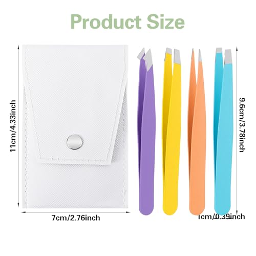 Ymapinc 4-Pack Mini Eyebrow Tweezers for Women Facial Hair - 3.8inch Colorful Stainless Steel Tweezers with Portable Snap Storage Bag for Traveling