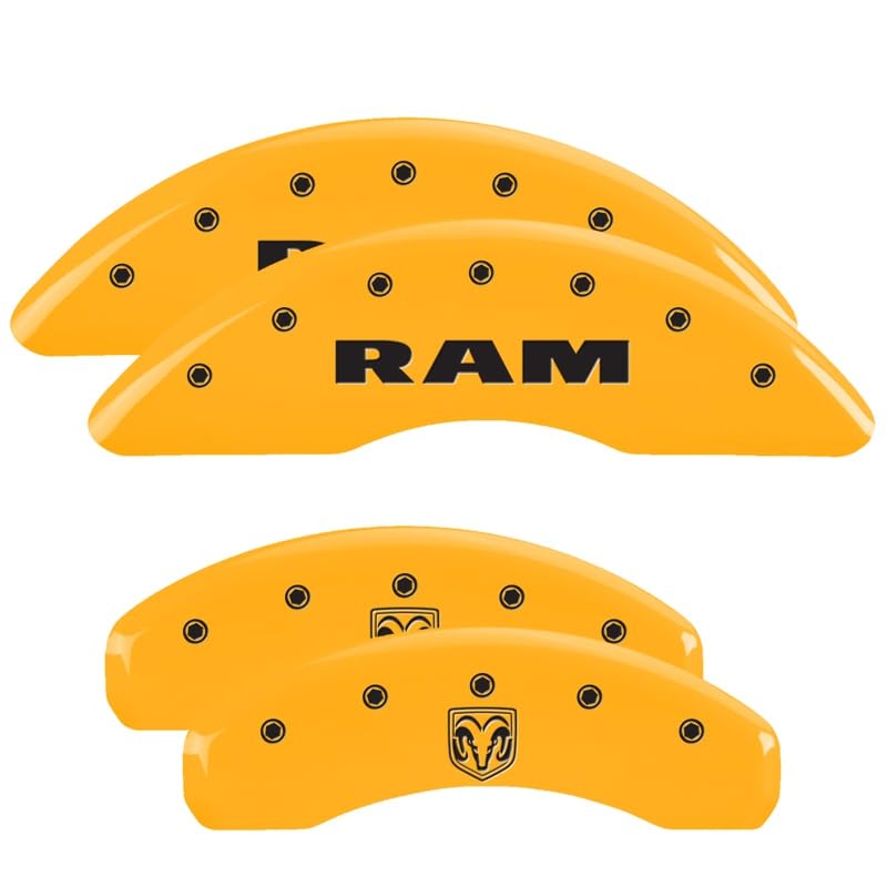 MGP Brake Caliper Covers for 2019-2025 RAM 1500 (Requires 18"+ Wheels or Larger) Engraved RAM & RAM Head Logo, Yellow Powder-Coated Finish, Aluminum
