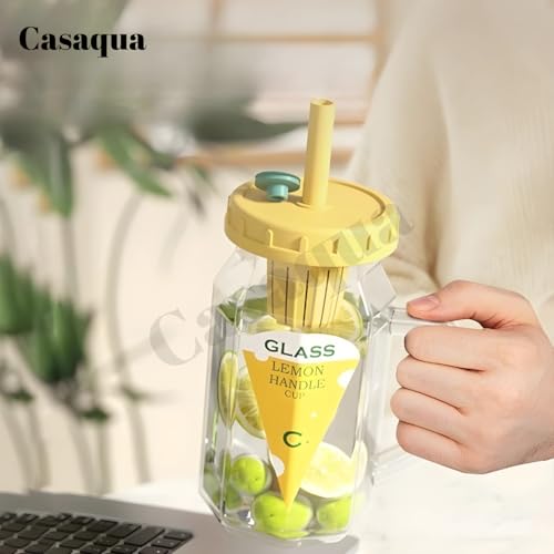 Image of Glass Tumbler with Infuser Lid and Straw - 500ml, Set of 1, Reusable Leak-Resistant Drinking Cup for Water, Juice, Iced Coffee, Tea, Smoothies & Bubble Tea, Travel Mug (Receiving Random Color)