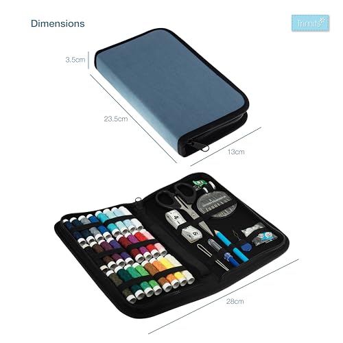 Trimits Essentials Nähset – Tragbare Tasche für Erwachsene, Anfänger, DIY, Zuhause, Reisen, Notfall, Knopfreparatur & Kleidung Fixes mit Fadennadeln, Schere, Klebeband, Knöpfen & mehr – 23,5 x 13 x