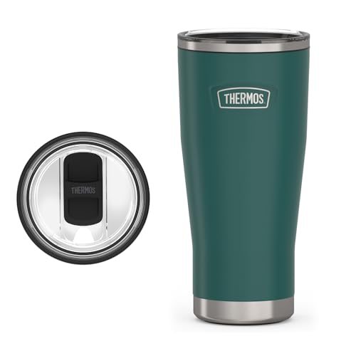 THERMOS Icon Series 24oz Stainless Steel Tumbler with Slide Lock Lid, Leakproof, Fits Cupholder, Dishwasher Safe, Griptec™ Non‑Slip Base, Keeps Drinks Hot 6 Hrs/Cold 22 Hrs, Spruce