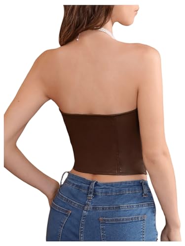 SOLY HUX Corpete feminino Y2k de couro de poliuretano, sem mangas, sem mangas, bainha assimétrica, e