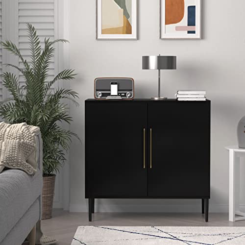 Lynsom Storage Cabinet With Doors And Shelves, Free Standing Office Cabinet, Modern Wood Buffet Sideboard For Kitchen, Living Room, Bedroom, Hallway, Black #TOP2