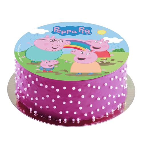 Dekora, Peppa Wutz Essbare Oblate, Geburtstagskuchendeko für Kinder, Runder Esspapier Cake Topper 20 CM