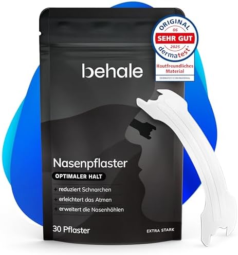 Behale Nasenpflaster besser atmen – 30er Vorteilspack | Dermatologisch geprüft | Sofort frei durchatmen im Schlaf & beim Sport | Anti-Schnarch Nasenstrips | Extra stark & hautfreun