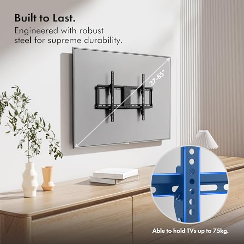 VonHaus Tilt TV Wall Bracket for 37-85" Screens, Tilting Flat to Wall Mount with Quick Release Straps, 75kg Capacity, Max VESA: 400x600mm, for Curved and Flat TV's