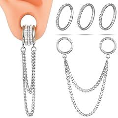 Silver 14G Piercing Chains with Zirconia Rings
