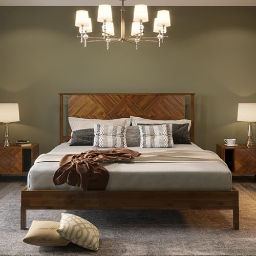 Bme Ethan Solid Wood King Bed Frame with Diamond Headboard -...