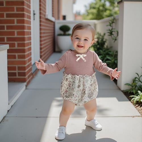 Baby Girl Fall Clothes Newborn Knit Patchwork Bow Bubble Romper Floral Animal Print Onesie Bodysuit Winter Outfits3