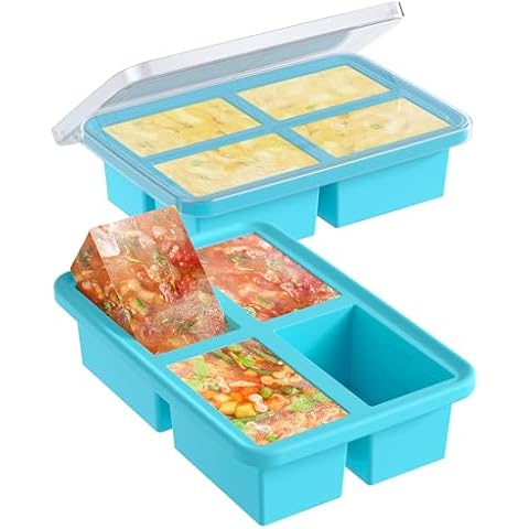 1 Cup Silicone Freezer Trays with Lid, 2 Pcs Ice Cube Freezer Molds, Silicone Ice Cube Tray, Easy Meal Prep, Silicone Mold for Soup and Food Storage Cover