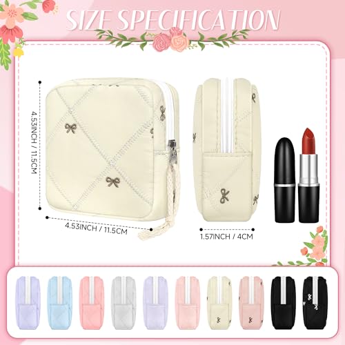 Image of Likesing Period Bag Pouch, Quilted Cotton Tampon Holder for Purse-Beige Bow | Quilted Period Pouches for Teen Girls, Women Portable Sanitary Napkin Storage Bag, Feminine Sanitary Bags Emergency Pad Pouch