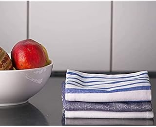 Penguin Home - 100% Cotton Tea Towels - Set of 5 |Chambray, Check & Stripe, Grey, Black, Yellow, Grey & White| - Soft - Durable - Stylish and Super Absorbent - Machine Washable - 50 x 70 cm