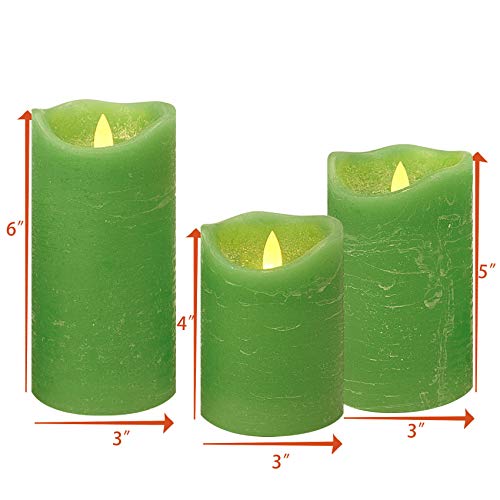 Image of iZAN 3 Pack Real Wax Flameless Candles Battery Operated LED Pillar Flickering Realistic Electric Candle Gift Sets with Remote Control and Cycling 24 Hours Timer 3 inchD X 4 inch 5 inch 6 inch H (Apple Green)