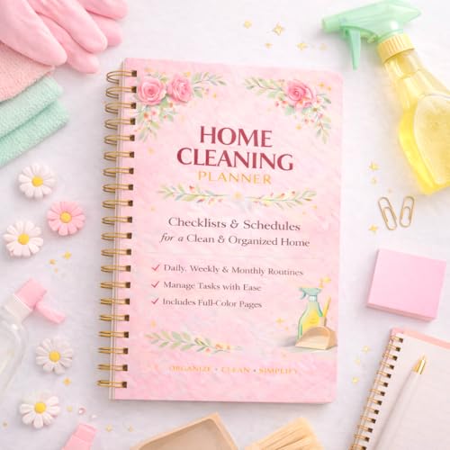 Home Cleaning Planner & Checklist Book for Women Adults – Daily, Weekly & Monthly Cleaning Schedule and Checklist, Housekeeping Organizer with Cleaning Lists, Spiral Bound Cleaning Book Planner