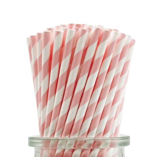 Lot de 100 Pailles en Papier à Rayures Rose pour Boire, 19,7 cm de Rayées Pailles Jetables Roses et Blanches pour Les Fêtes, Les Mariages et Les Occasions