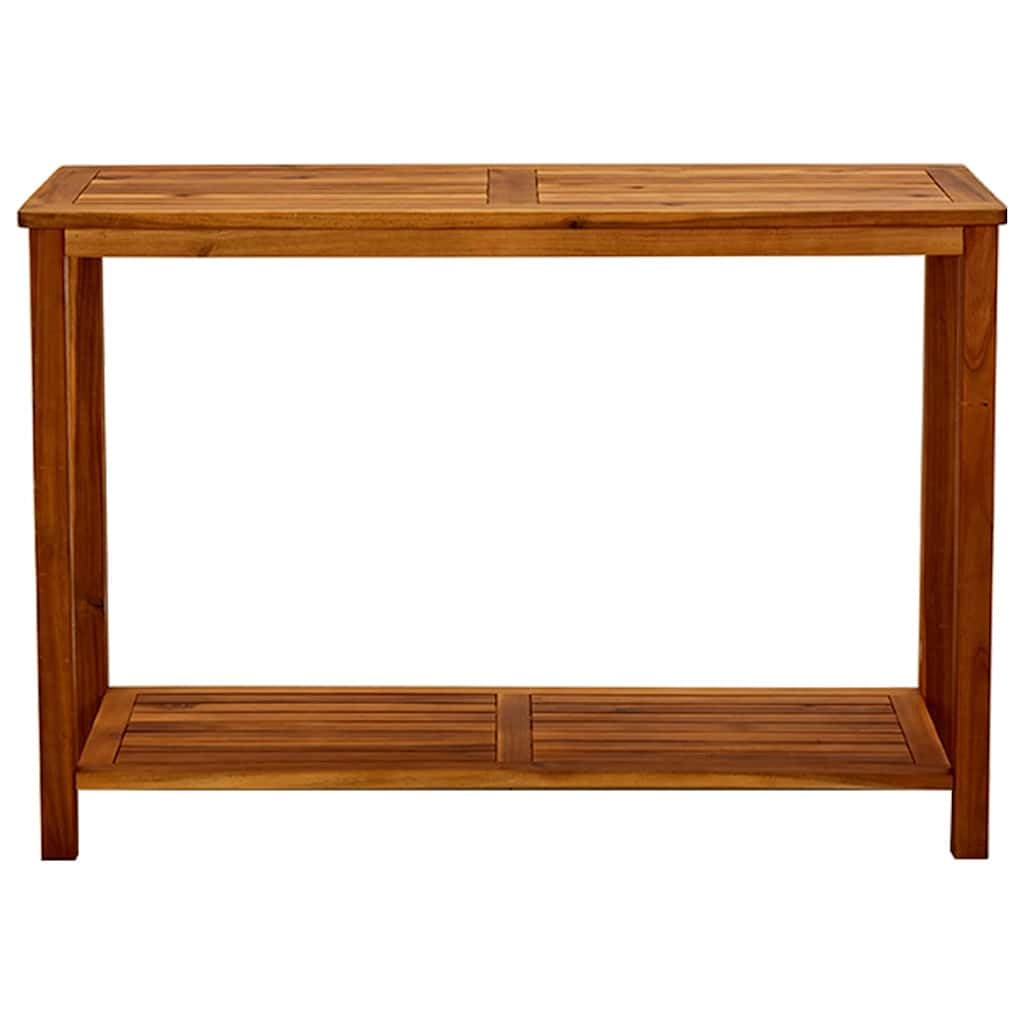 Mesa consola de jardín de madera maciza de acacia, 110 x 40 x 75 cm, con estante, resistente a la intemperie y estable, para terraza, balcón, exterior, ahorra espacio y fácil de limpiar como