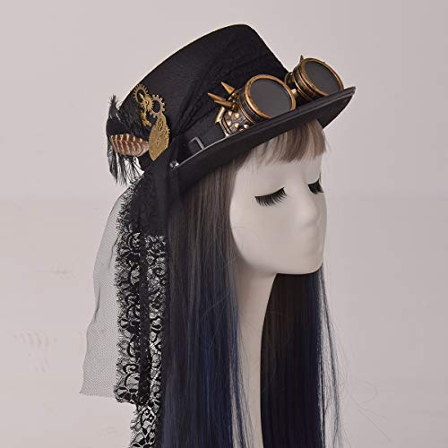 Unisex Steampunk Top Hats Halloween Costume Hat with Goggles Black (58cm) steampunk buy now online