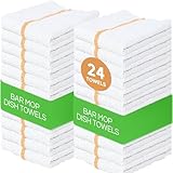 Towels N More 24 Pack 16x19 Bar Mop High Absorbent Cotton Reusable Kitchen Towels- Quick Dry for Chef, Cook, Home, Restaurant, Bar Glass Cleaning (24, Gold Stripe)