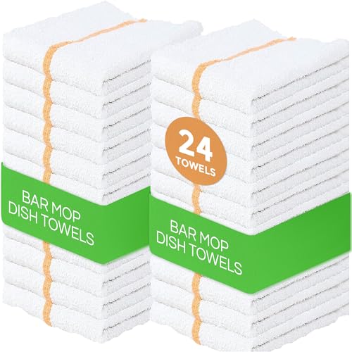 Towels N More 24 Kitchen Cleaning Towels, 16x19 Bar Mop Towels, 31oz Commercial Bar Mop Towels (Gold Stripe)