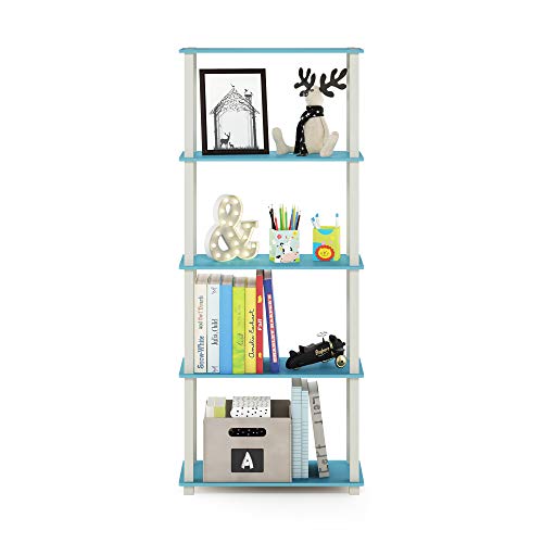 Image of Furinno TURN-S-TUBE Book Shelf, 5-Tier Toolless Storage Shelves with Square Tubes, Shelving Unit for Organization and Storage for Living Room, Home Office, Light Blue