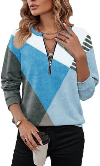 Women's Half-Zip Geometric Color Block Print Sweatshirt Long Sleeve Crewneck Casual Daily Wear Pullover Tops