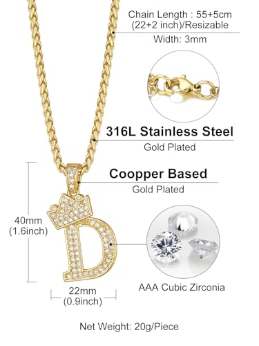 Richsteel Initial Necklace for Men A-Z 18K Gold Plated Crown Shiny Cubic Zirconia Monogram Pendant for Women Fashion Jewelry4