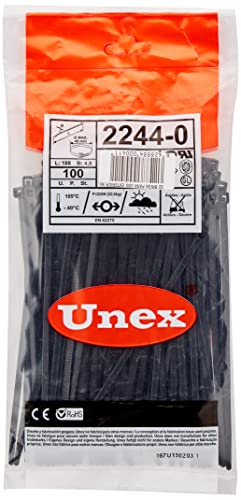Unex 2244-0 U61X, Flange para uso exterior, 4,8 mm de largura, 188 mm de comprimento, cor preta, embalagem de 100