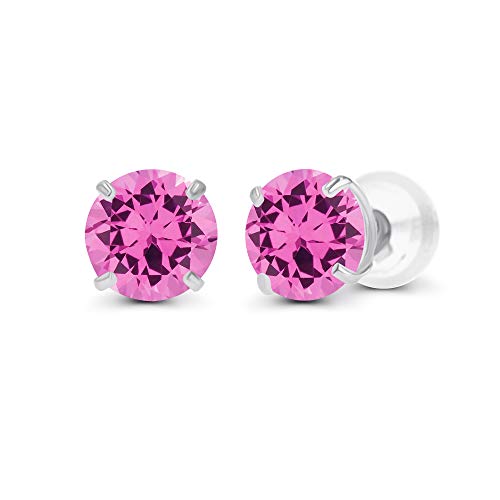 Solid 925 Sterling Silver Gold Plated 4mm Round Genuine Birthstone Gemstone Hypoallergenic Stud Earrings For Women