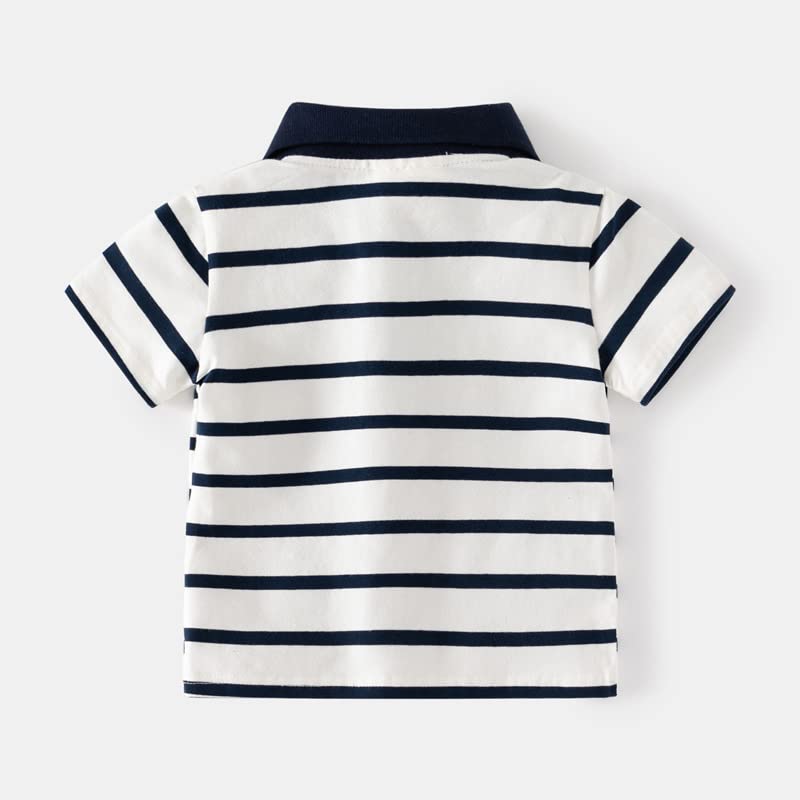 Toddler Baby Boys Summer Striped Short Sleeve Polo Shirts Casual Cute Comfy Cotton Stand Collar Outfits Clothes (White,90/18-24 M,Unisex,Big Kid,US,Age,18 Months,24 Months)