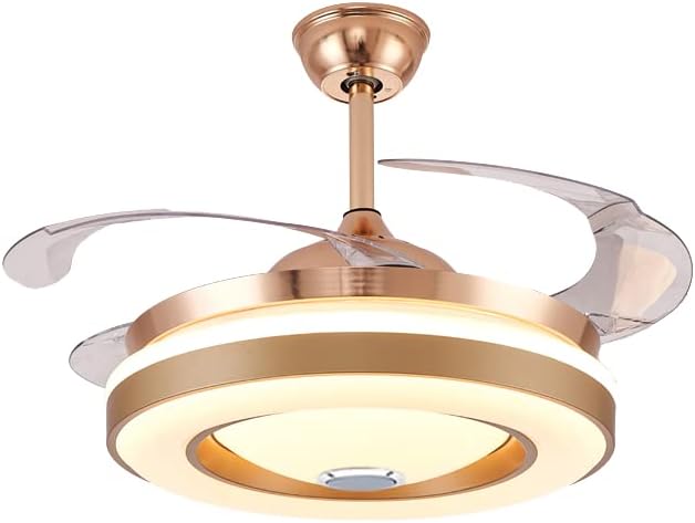 Fandian 42" Smart Ceiling Fans with Lights Remote Control Modern Retractable Bluetooth Speaker Ceiling Fandelier with 7 Dimmable Lighting Colors for Indoor Living/Bedroom