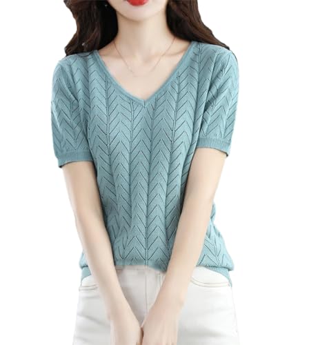 T-Shirt D'été en Coton Premium Kelsiop Pull Manches Courtes Col en V Élégant