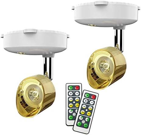 Wireless Spotlight, Battery Operated Accent Lights Art Lights for Paintings Mini Led Picture Light Puck Lights Wall Light, 4000k Warm Light, 80 Lumens (Gold)