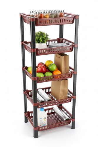 Image of U-Max Multi Tire Kitchen Storage Rack, Plastic Utility Shelf Organiser, Space Saving Storage Solution, Revolving Vegetable Rack (Maroon, 5)