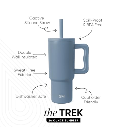 Image of Simple Modern Kids 24 oz Tumbler with Handle and Silicone Straw Lid | Spill Proof and Leak Resistant | Reusable Stainless Steel Bottle | Gift for Kids Boys Girls | Trek Collection | Blue Dune