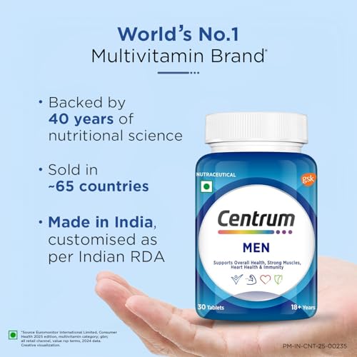 Image of Centrum Men Tablet, World'S No.1 Multivitamin With Grape Seed Extract, Vitamin C & 21 Other Nutrients For Overall Health, Strong Muscles & Immunity (Veg) 30S, 43 Grams