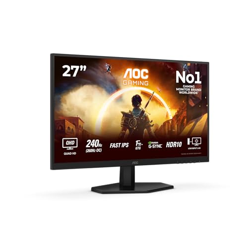 AOC Gaming Moniteur Q27G42ZE 27 Pouce 260Hz, Fast IPS Dalle, 0.3ms MPRT, HDR10, G-Sync Compatible, (2560x1440 HDMI 1x 2.0 DP 1x 1.4) Noir
