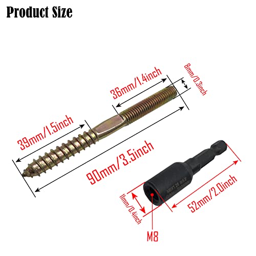 Image of 10pcs M8X90mm Double Thread Self Tapping Screws for Furniture Connector Sofa and Stair Fittings with 1pcs Thread Hanger Bolt Driver