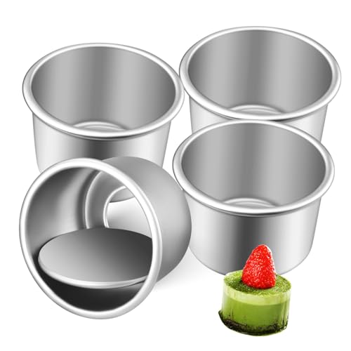 CONGARTENO 4 piezas Molde para Tartas Redondo Aluminio con Base Desmontable Antiadherente para Hornear Pasteles Fácil de Desmoldar y Uso Seguro