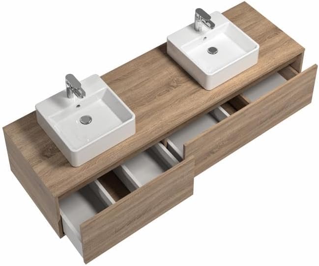 Top view of the ISAURE II cabinet with both drawers fully extended, showing internal storage.