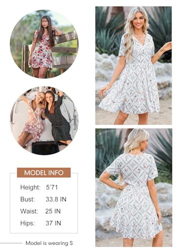 Image of Dokotoo Womens Summer Casual Boho Floral Dresses 2026 V Neck Short Sleeve Sundresses Flowy Swing A-Line Mini Dress