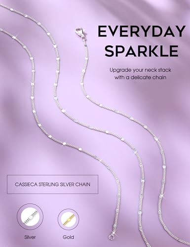 CASSIECA Silberkette Damen 925 Ohne Anhänger 925 Sterlingsilber Damen Halskette Kette Choker Platte Dünn Robust Wasserfester 1,2mm Silber Schmuck 41cm