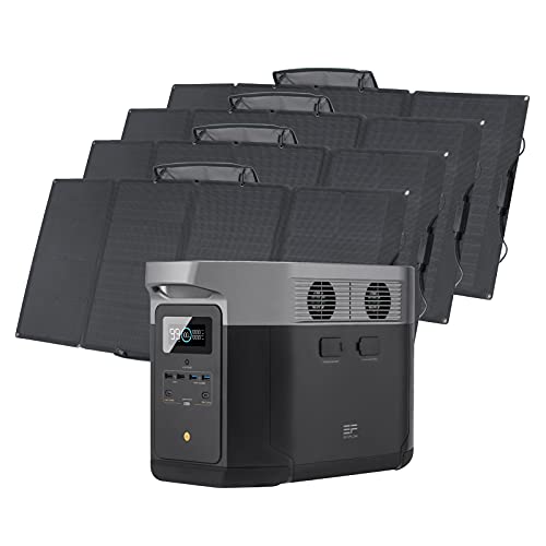 ECOFLOW Générateur Solaire DELTA Max 2016Wh avec 4 x 160W Panneaux Solaires sur Balcon, Centrale Électrique Portable pour la Sauvegarde de la Maison, Appareils de Haute Performance en Cas d'Urgence