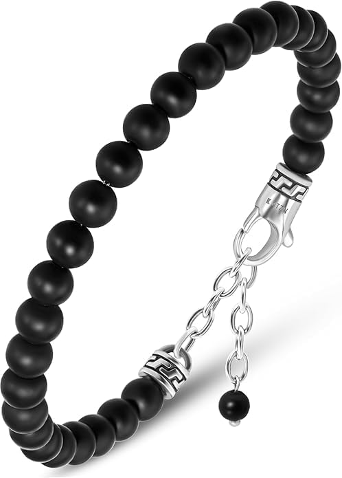 RTZN Black Onyx Bracelet for Men  Premium Artisan Handcrafted Authentic Matte Black Beaded Bracelet for Men  8MM Adjustable Mens Beaded Bracelets