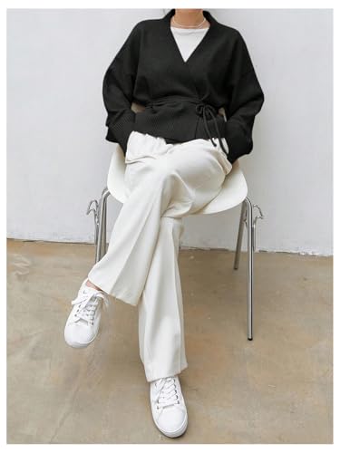 Image of WDIRARA Women's Wrap Long Sleeve Tie Front Cardigan | V Neck, Belted Sweater, Casual, Long Sleeve, Tie Waist, Knit Top