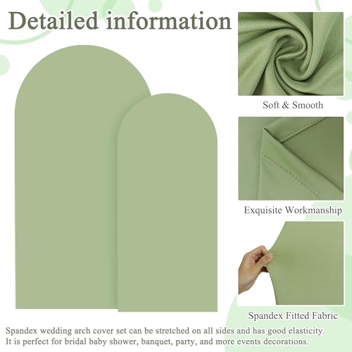 Image of FOTSHARER Sage Green Spandex Arch Cover 6FT 7.2FT Arch Covers Stretchy Set of 2 Wedding Arch Stand Cover for Chiara Wall Round Top Arches Fabric Cover Garland for Graduation Party