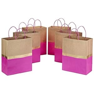 Hallmark 13″ Large Paper Gift Bags, 6-Pack (Pink & Kraft) for Christmas, Birthdays, Mother’s Day, Weddings, Baby Showers, Bridal Showers, Any Occasion